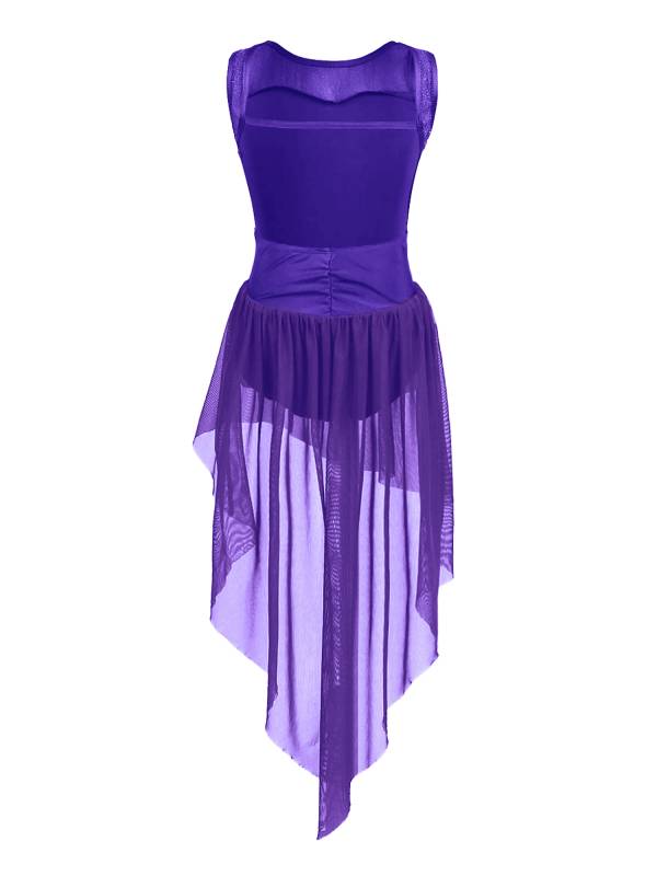 Girls Sleeveless Backless High-low Lyrical Dance Leotard Dress thumb