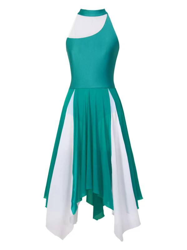 Women Sleeveless Color Block Halter Neck Lyrical Dance Dresses thumb