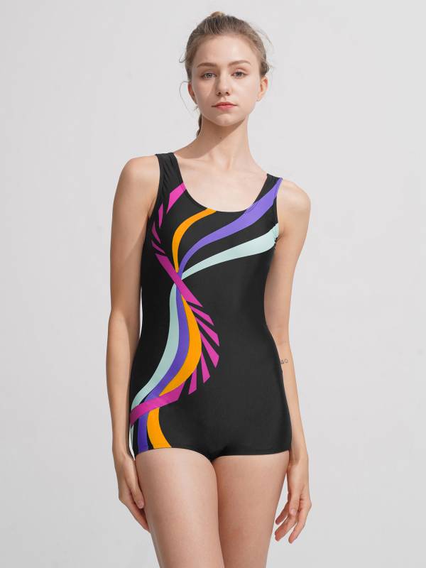 Women U Neck Sleeveless Removable Pads One-piece Swimsuit thumb