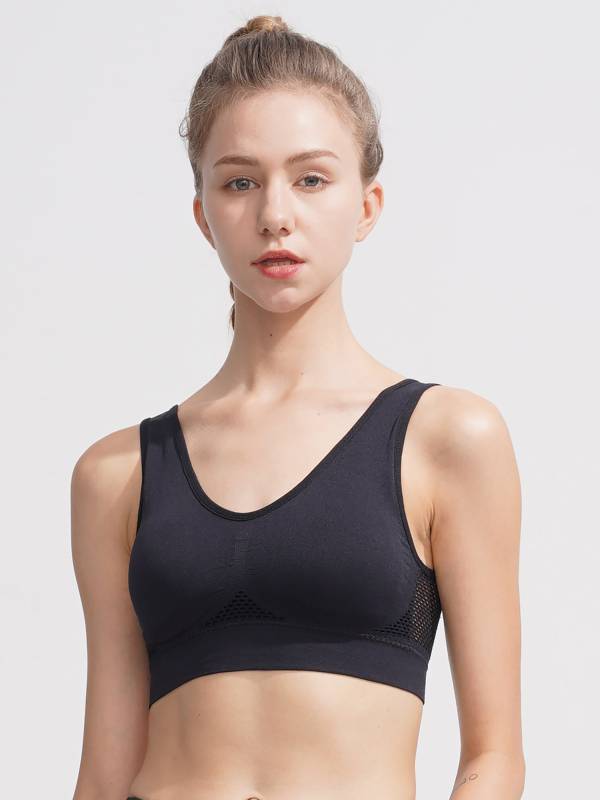 Women Seamless Mesh Sport Bra with Removable Pad for Workout Yoga thumb