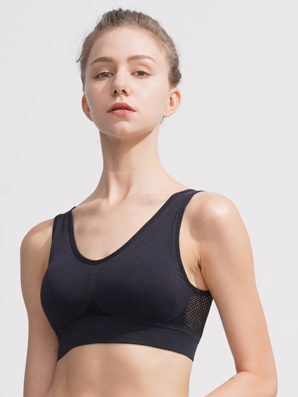 Women Seamless Mesh Sport Bra with Removable Pad for Workout Yoga thumb