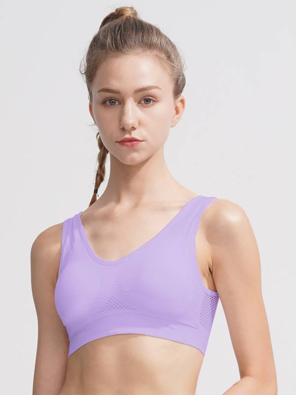 Women Seamless Mesh Sport Bra with Removable Pad for Workout Yoga thumb