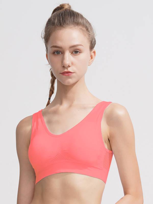 Women Seamless Mesh Sport Bra with Removable Pad for Workout Yoga thumb