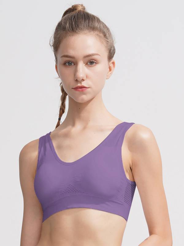 Women Seamless Mesh Sport Bra with Removable Pad for Workout Yoga thumb