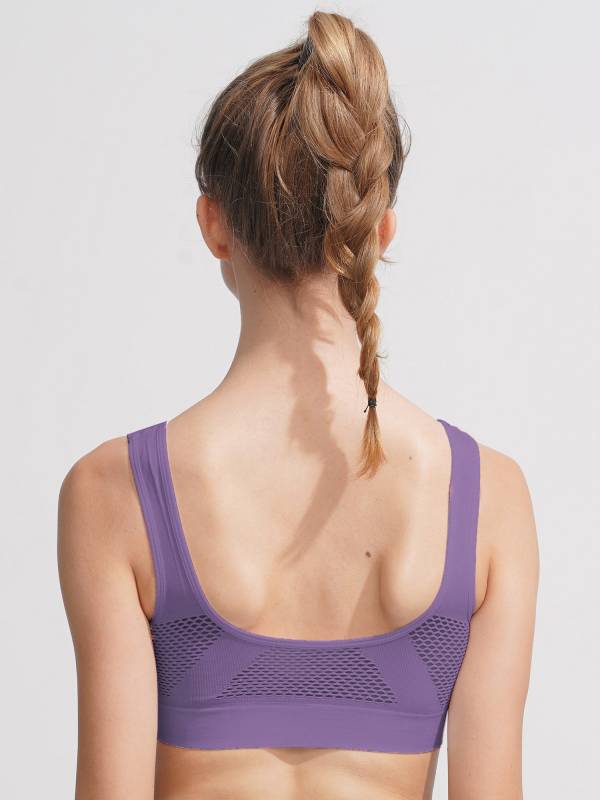 Women Seamless Mesh Sport Bra with Removable Pad for Workout Yoga thumb