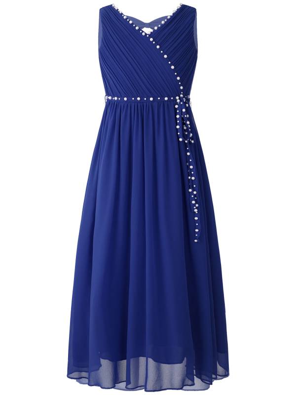 Kids Girls Beaded V Neck Chiffon Party Dress thumb