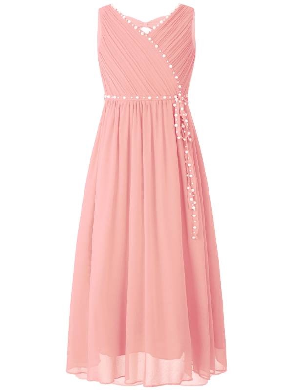 Kids Girls Beaded V Neck Chiffon Party Dress thumb
