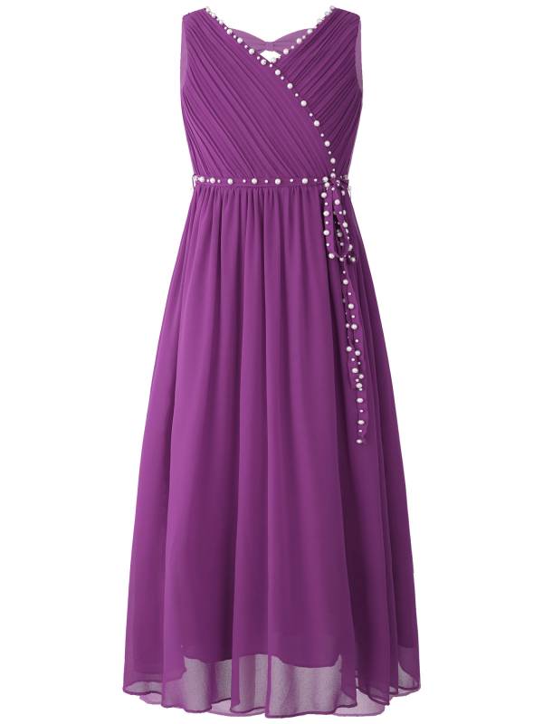 Kids Girls Beaded V Neck Chiffon Party Dress thumb