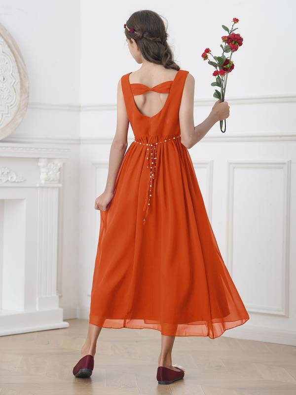 Kids Girls Beaded V Neck Chiffon Party Dress thumb