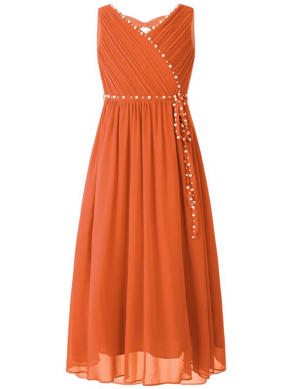 Kids Girls Beaded V Neck Chiffon Party Dress thumb