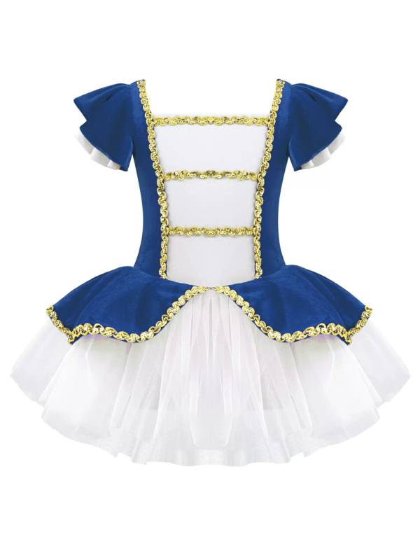 Kids Girls Square Neck Short Sleeves Sequin Leotard Dress thumb