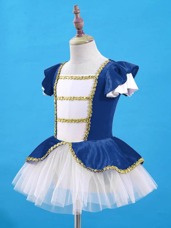 Kids Girls Square Neck Short Sleeves Sequin Leotard Dress thumb