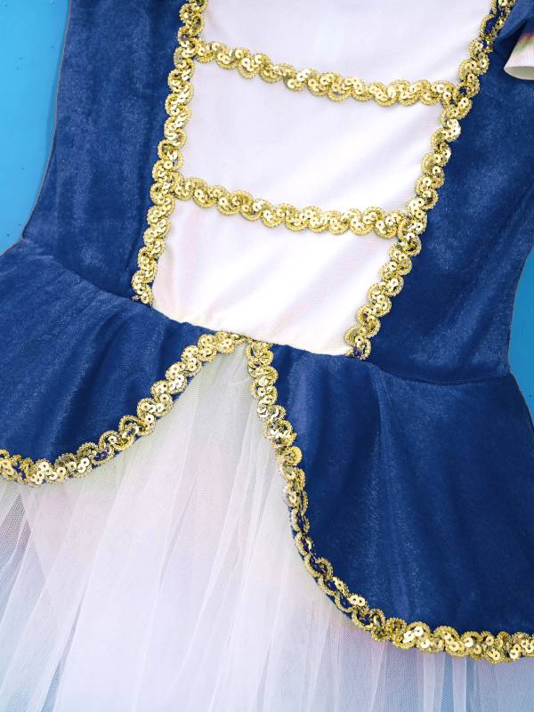 Kids Girls Square Neck Short Sleeves Sequin Leotard Dress thumb