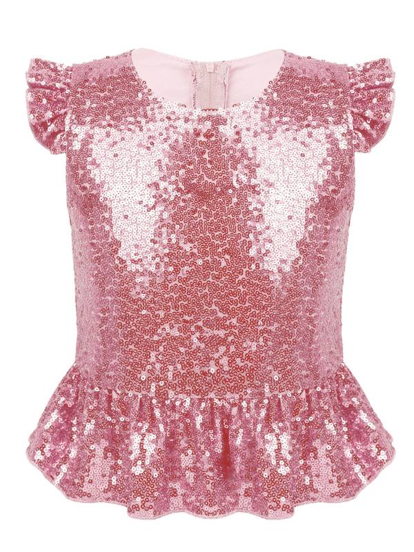 Kids Girls Mermaid Costume Sequins Flutter Sleeves Peplum Top thumb