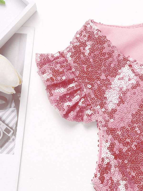 Kids Girls Mermaid Costume Sequins Flutter Sleeves Peplum Top thumb