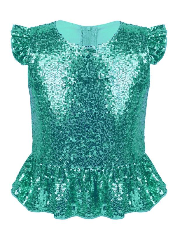 Kids Girls Mermaid Costume Sequins Flutter Sleeves Peplum Top thumb