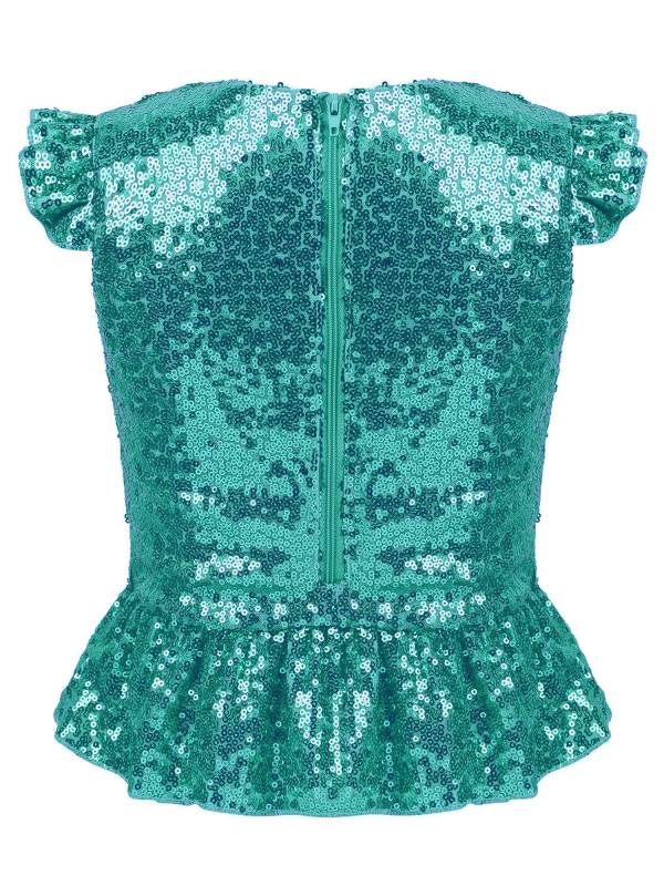 Kids Girls Mermaid Costume Sequins Flutter Sleeves Peplum Top thumb