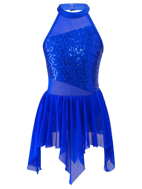 Kids Girls Sleeveless Sequins Leotard Dress for Lyrical Dance thumb
