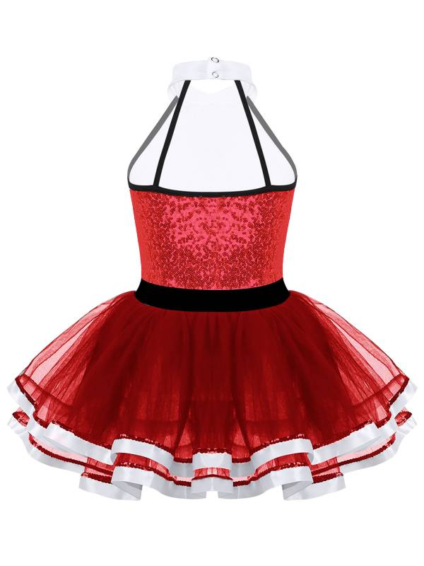 Kids Girls Sleeveless Sequins Ballet Dance Leotard Mesh Tutu Dress thumb