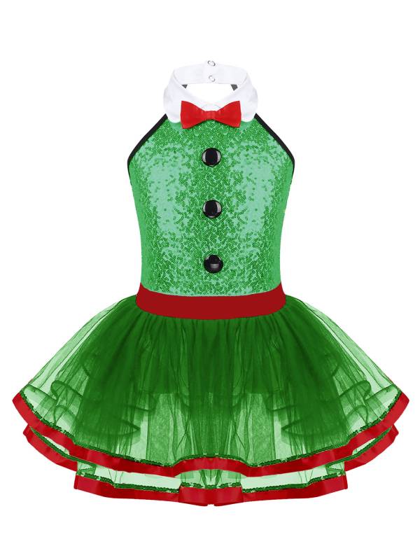 Kids Girls Sleeveless Sequins Ballet Dance Leotard Mesh Tutu Dress thumb