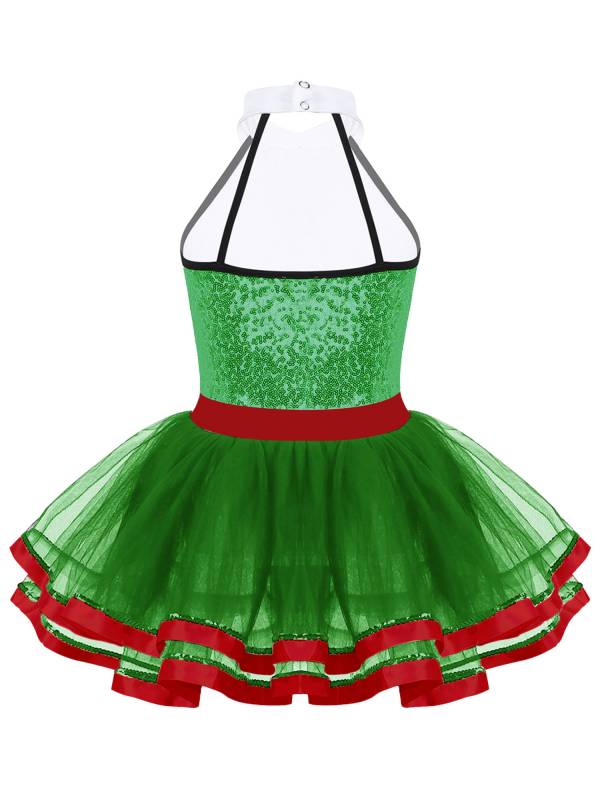 Kids Girls Sleeveless Sequins Ballet Dance Leotard Mesh Tutu Dress thumb