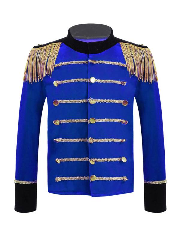 Kids Boys Velvet Drum and Trumpet Team Front Button Tassel Coat thumb
