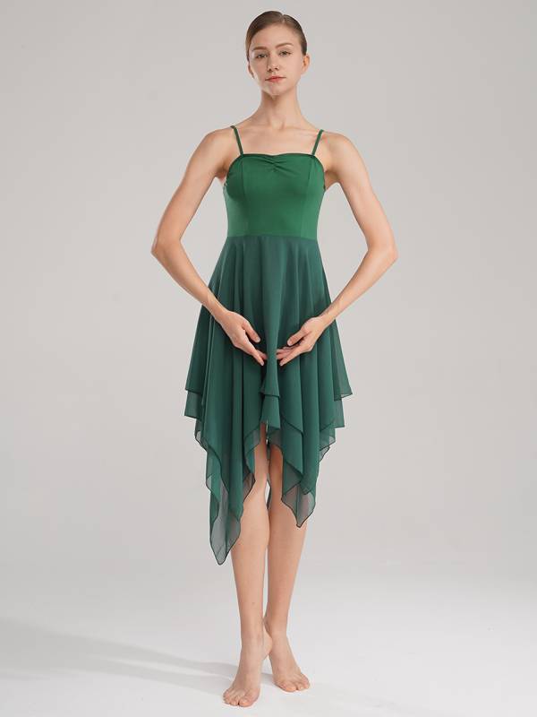 Women Sleeveless Asymmetric Chiffon Lyrical Contemporary Dance Dress thumb