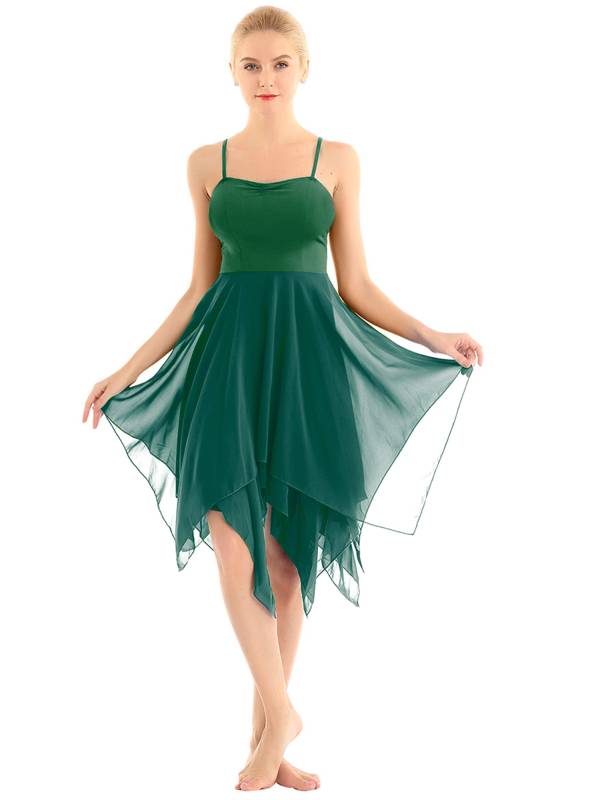 Women Sleeveless Asymmetric Chiffon Lyrical Contemporary Dance Dress thumb