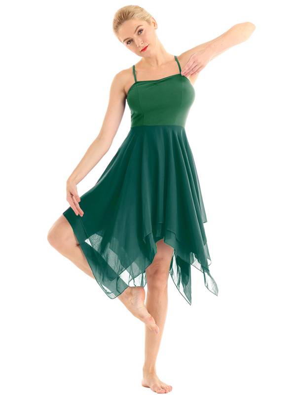 Women Sleeveless Asymmetric Chiffon Lyrical Contemporary Dance Dress thumb