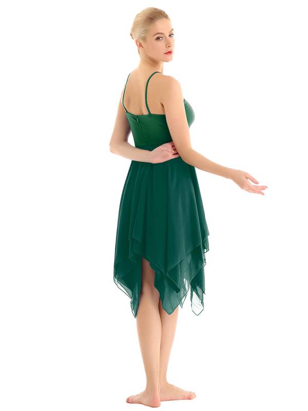 Women Sleeveless Asymmetric Chiffon Lyrical Contemporary Dance Dress thumb