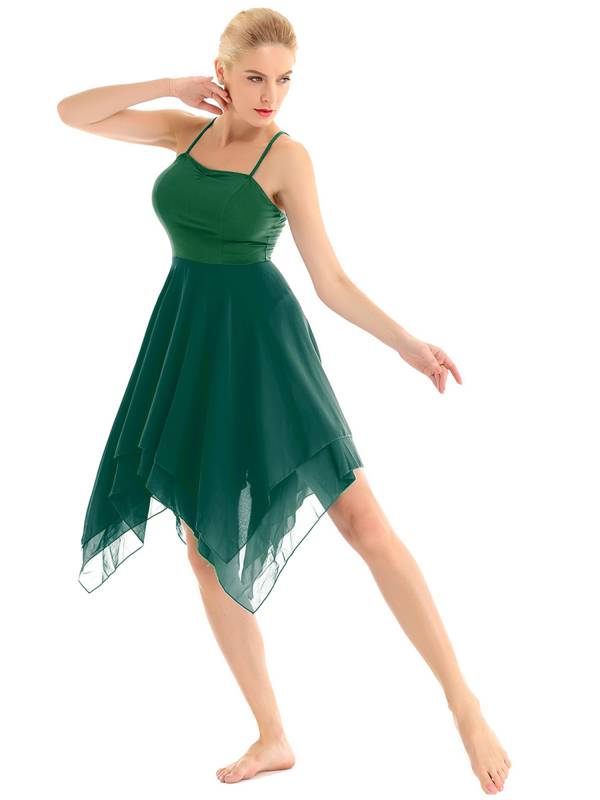 Women Sleeveless Asymmetric Chiffon Lyrical Contemporary Dance Dress thumb