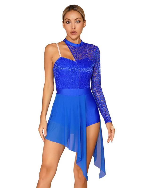 Women One Shoulder Split Leotard Dresses for Lyrical Dance thumb