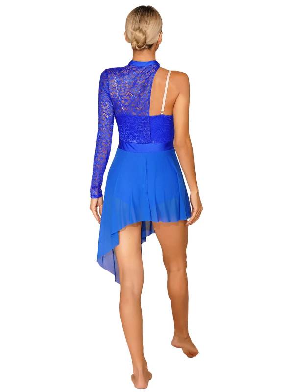 Women One Shoulder Split Leotard Dresses for Lyrical Dance thumb