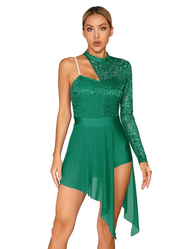 Women One Shoulder Split Leotard Dresses for Lyrical Dance thumb