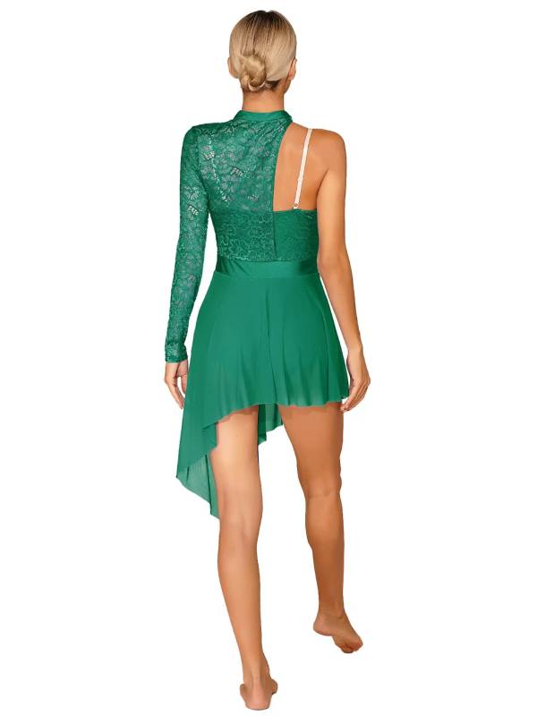 Women One Shoulder Split Leotard Dresses for Lyrical Dance thumb