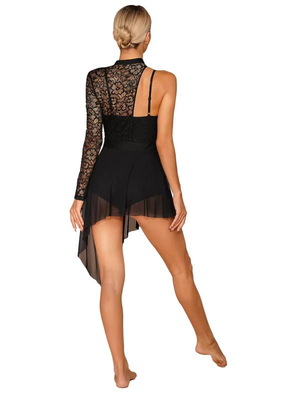 Women One Shoulder Split Leotard Dresses for Lyrical Dance thumb