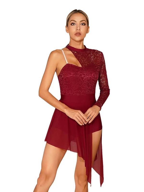 Women One Shoulder Split Leotard Dresses for Lyrical Dance thumb