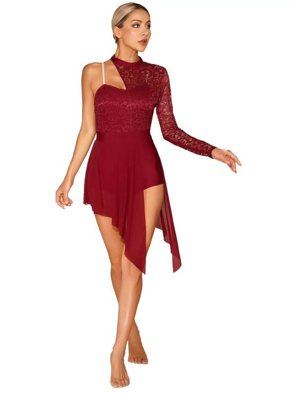 Women One Shoulder Split Leotard Dresses for Lyrical Dance thumb