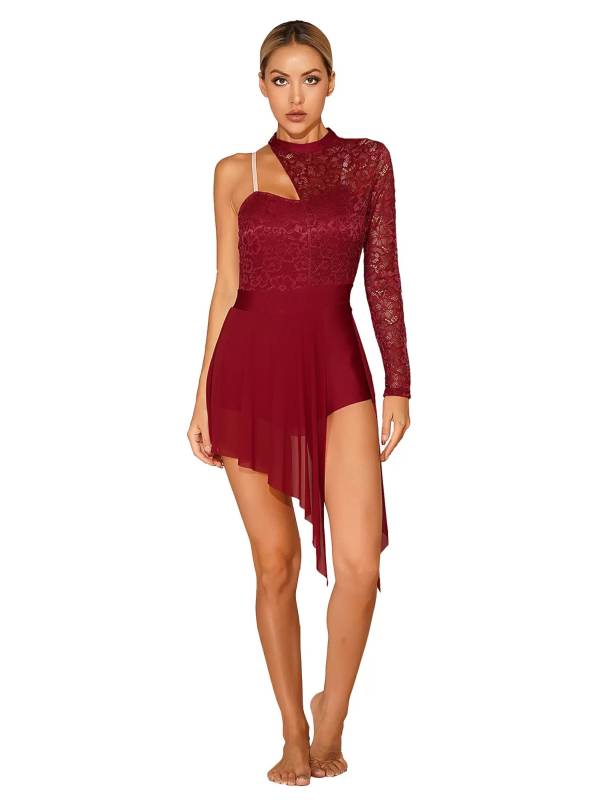 Women One Shoulder Split Leotard Dresses for Lyrical Dance thumb