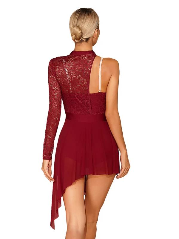 Women One Shoulder Split Leotard Dresses for Lyrical Dance thumb