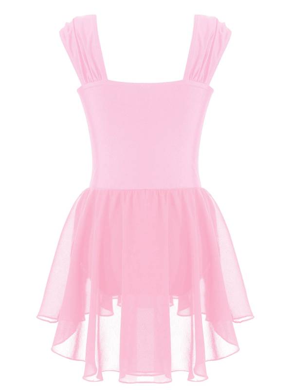 Kids Girls Sleeveless Ruched Solid Lyrical Dance Leotard Dress thumb