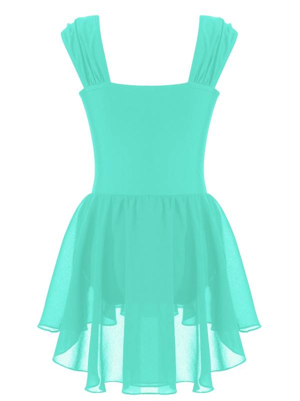 Kids Girls Sleeveless Ruched Solid Lyrical Dance Leotard Dress thumb