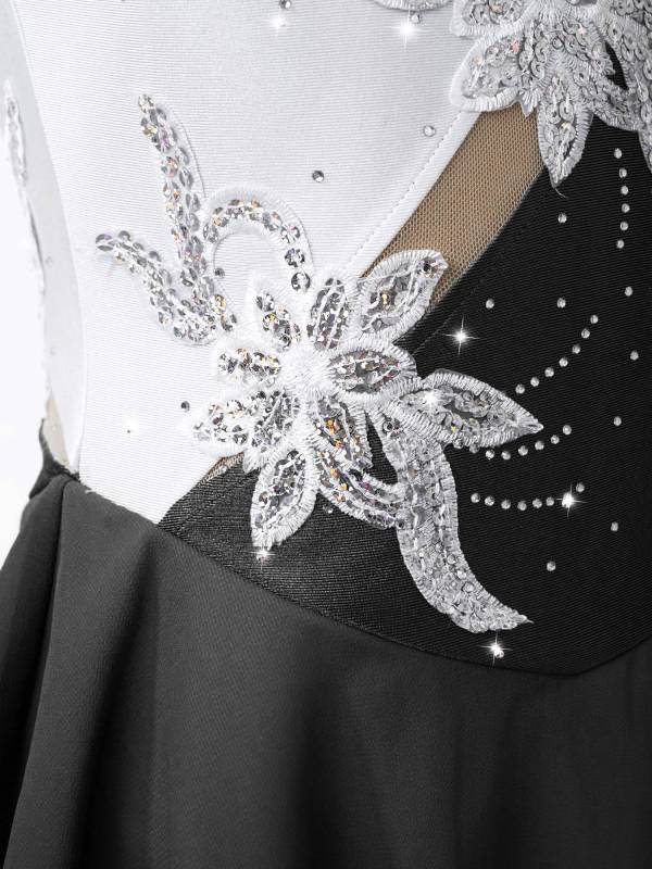 Kids Girls Sleeveless Sequin Floral Ruffle Skating Dance Dress thumb