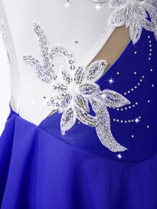 Kids Girls Sleeveless Sequin Floral Ruffle Skating Dance Dress thumb