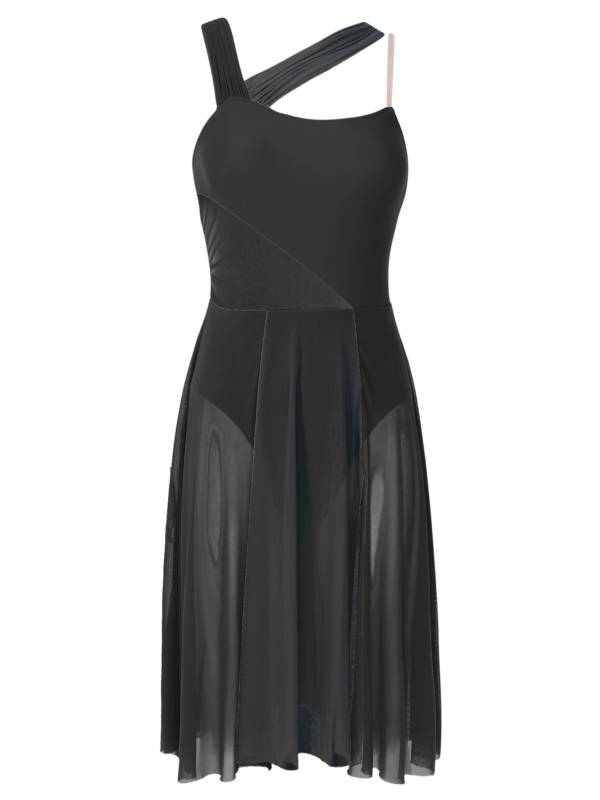 Women Sleeveless Color Block Mesh Lyrical Dance Leotard Dress thumb
