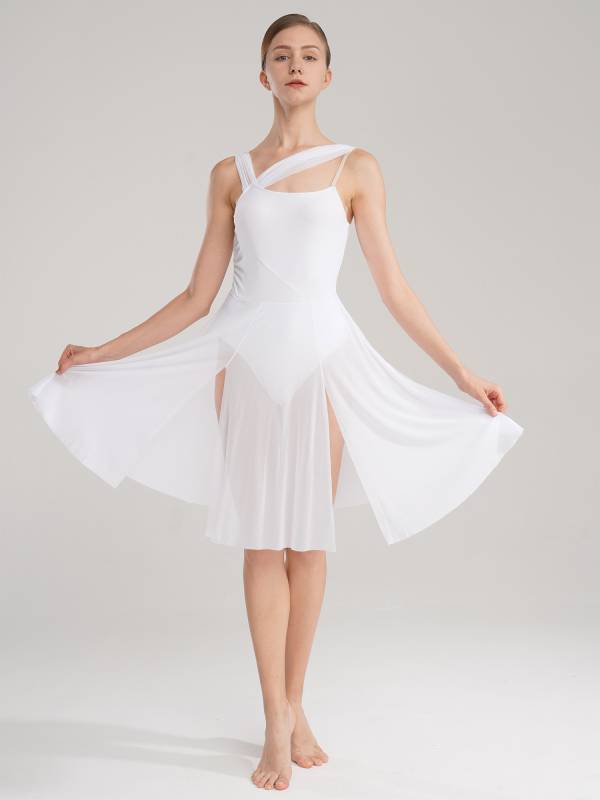Women Sleeveless Color Block Mesh Lyrical Dance Leotard Dress thumb