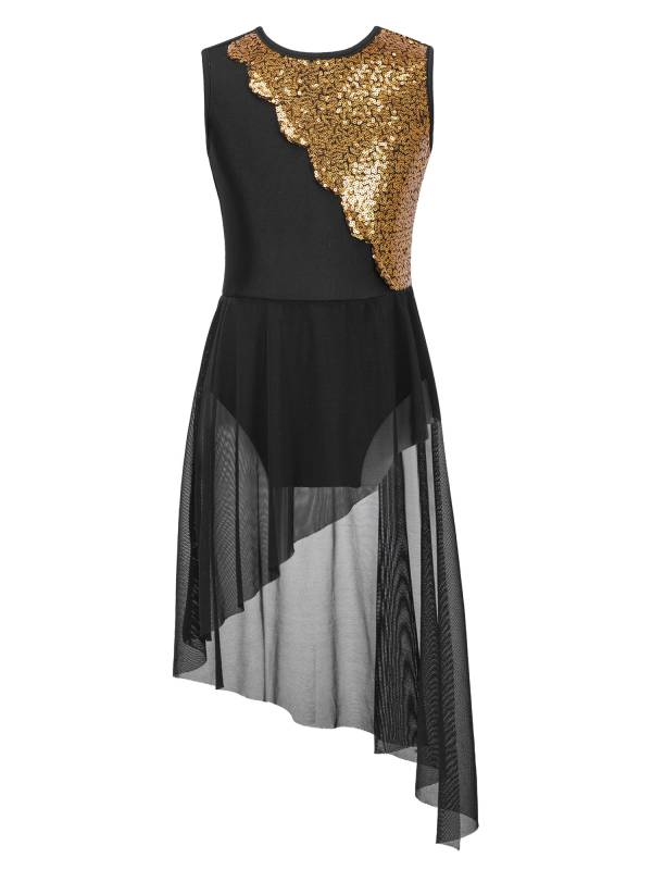 Kids Girls Sleeveless Sequins Irregular Lyrical Dance Dress thumb