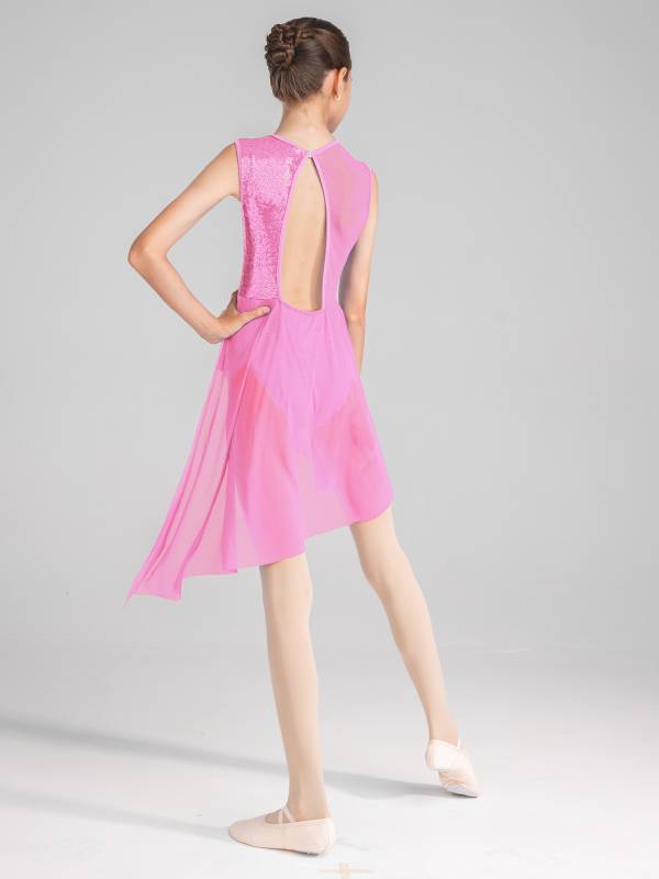 Kids Girls Sleeveless Sequins Irregular Lyrical Dance Dress thumb