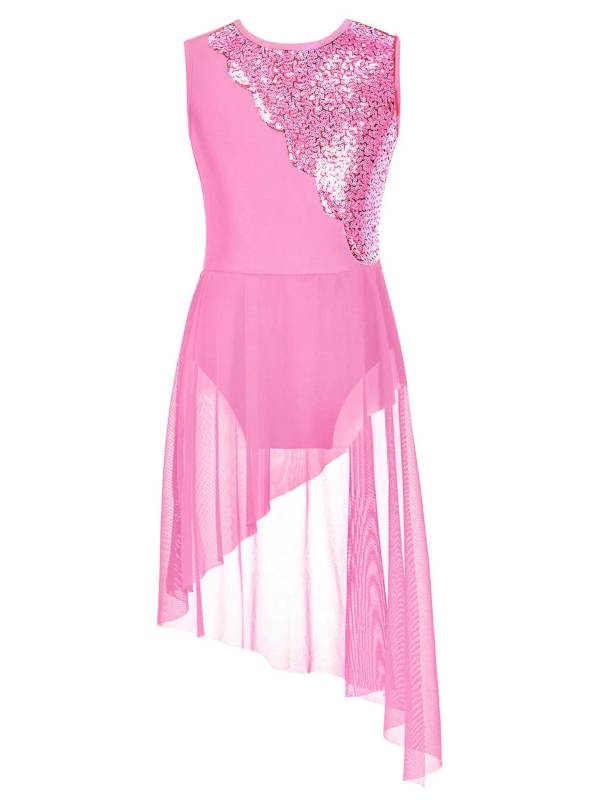 Kids Girls Sleeveless Sequins Irregular Lyrical Dance Dress thumb