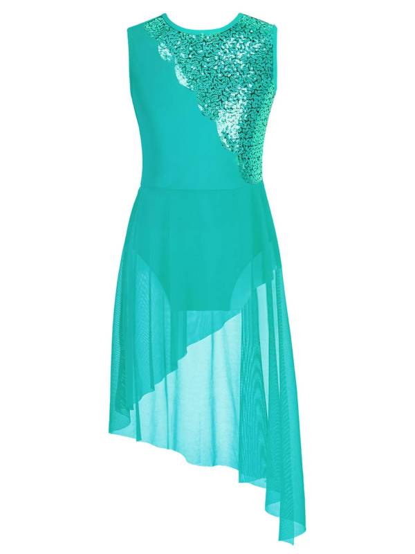 Kids Girls Sleeveless Sequins Irregular Lyrical Dance Dress thumb